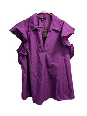 🆕 Ashley Stewart Purple Ruffle-Sleeve V Neck Top 22/24